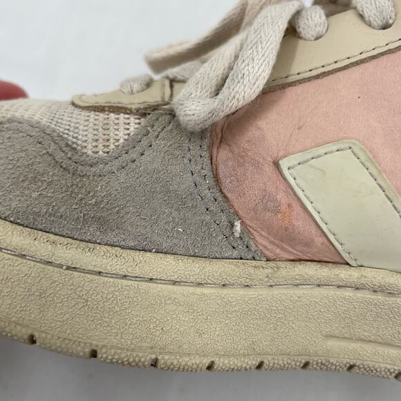 Veja V-10 Multico Nude Colorblock Sneakers Suede Leather Pink Blue Cream Size 8 - Picture 13 of 16